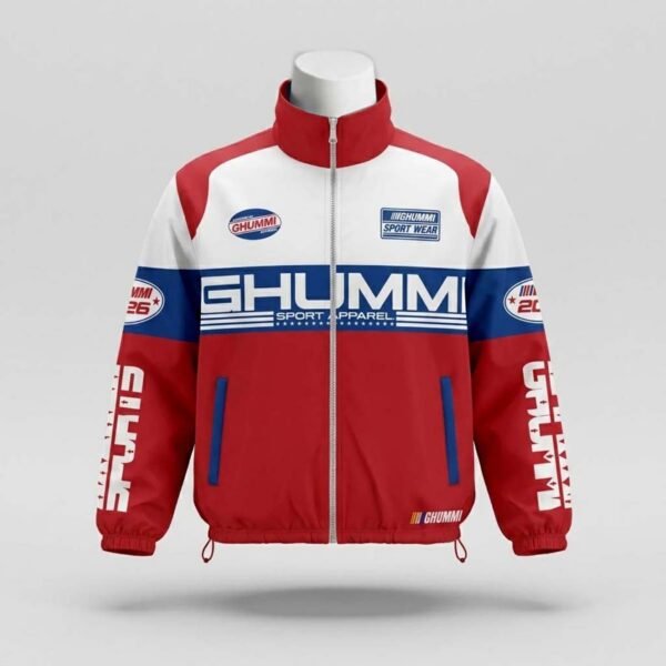 RED CREST VARSITY JACKET — BACK PRINT