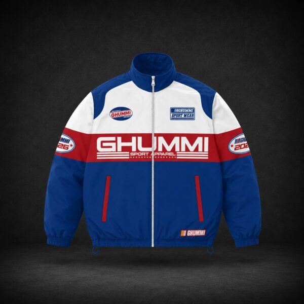 Navy blue with red straps jacket